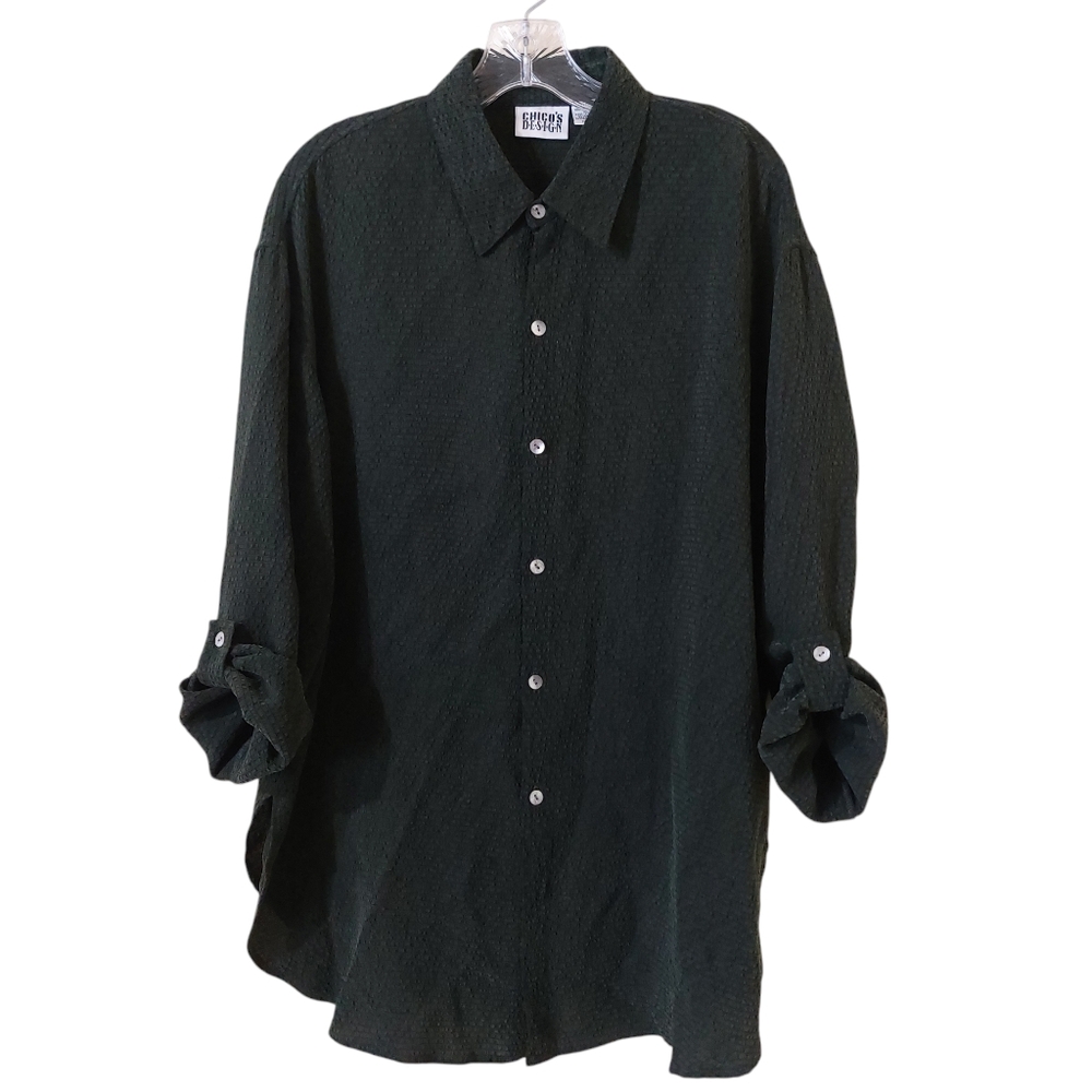 Vintage 90s Chico's Design Hunter Green Waffle Textured Button Down Casual Shirt